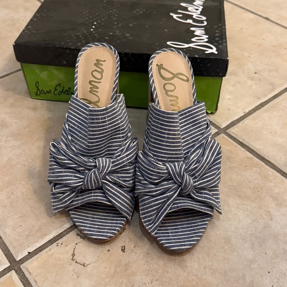 NEW Sam Edelman Blue Striped Bow Mules